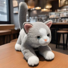 Load image into Gallery viewer, Realistic American Shorthair Cat Plushie - Gray and White - Stretching with Pink Nose-2