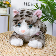 Load image into Gallery viewer, Realistic American Shorthair Cat Plushie - Gray and White Striped Tabby - Blue Eyes with Pink Bow-2-20cm-1