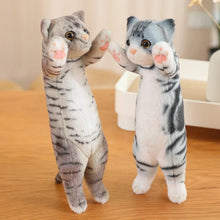 Load image into Gallery viewer, Realistic American Shorthair Cat Plushie - Gray and White Striped Tabby - Standing with Pink Paw Pads-5