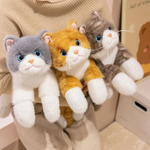 Load image into Gallery viewer, Realistic Black and White Cat Plush Toy - Happy Face Blue Eyes Play Pose