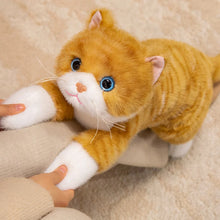 Load image into Gallery viewer, Realistic Black and White Cat Plush Toy - Happy Face Blue Eyes Play Pose