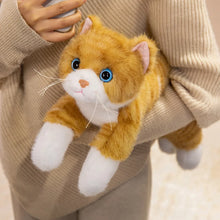 Load image into Gallery viewer, Realistic Black and White Cat Plush Toy - Happy Face Blue Eyes Play Pose