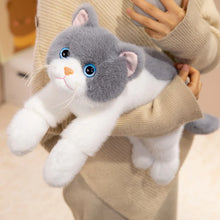 Load image into Gallery viewer, Realistic Black and White Cat Plush Toy - Happy Face Blue Eyes Play Pose