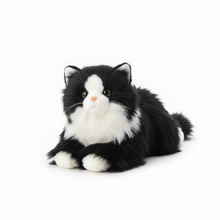 Load image into Gallery viewer, Realistic Black and White Cat Plush Toy - Lying Down with Pink Nose-Black and white-7