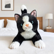 Load image into Gallery viewer, Realistic Black and White Cat Plushie - Stretching with Pink Nose-5