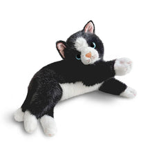 Load image into Gallery viewer, Realistic Black and White Cat Plushie - Stretching with Pink Nose-black-45cm-1