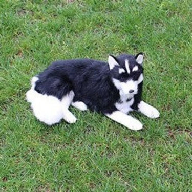 Realistic Black Husky Stuffed Animal with Faux Fur