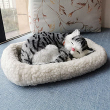 Load image into Gallery viewer, Realistic Breathing Tabby Silver and White Cat Stuffed Animal Plush Toy - Sleeping Kitty Companion-06-1