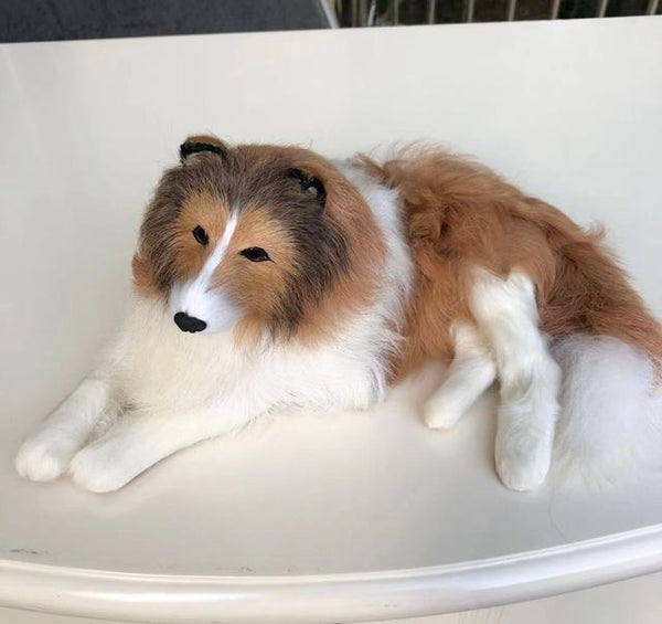 Realistic Collie Sheltie Stuffed Animal with Real Fur