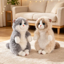 Load image into Gallery viewer, Realistic Gray and White Cat Plush Toy - Fluffy Sitting Cat Stuffed Animal-19