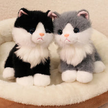 Load image into Gallery viewer, Realistic Grey and White Cat Stuffed Animal Plush Toy - Small Size - Sitting Pose-Cats-Stuffed Animal-5