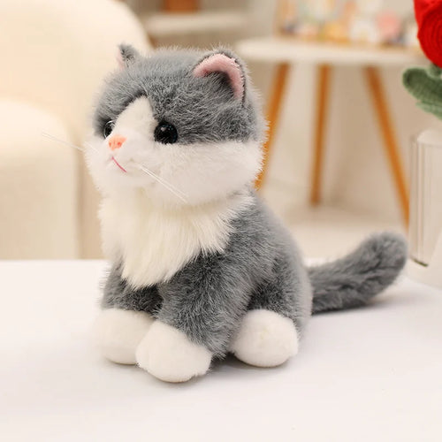 Realistic Grey and White Cat Stuffed Animal Plush Toy - Small Size - Sitting Pose-Cats-Stuffed Animal-Grey cat-20cm-1