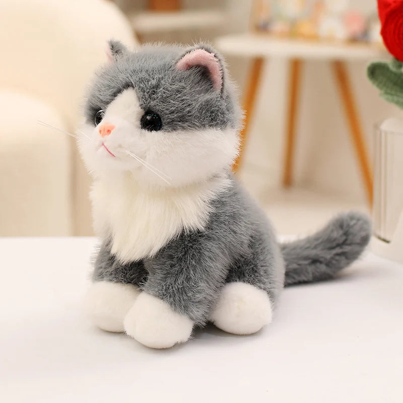Realistic Grey and White Cat Stuffed Animal Plush Toy - Small Size - Sitting Pose-Cats-Stuffed Animal-Grey cat-20cm-1