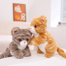 Load image into Gallery viewer, Realistic Grey and White Tabby Cat Plush Toy - Adorable Standing Curious Cat