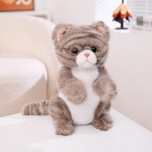 Load image into Gallery viewer, Realistic Grey and White Tabby Cat Plush Toy - Adorable Standing Curious Cat