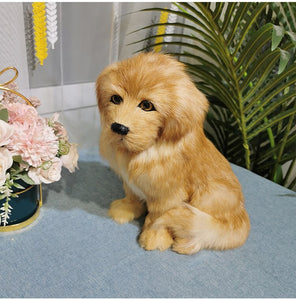 Realistic Lifelike Sitting Golden Retriever Stuffed Animal with Real Fur-Stuffed Animals-Golden Retriever, Home Decor, Stuffed Animal-9
