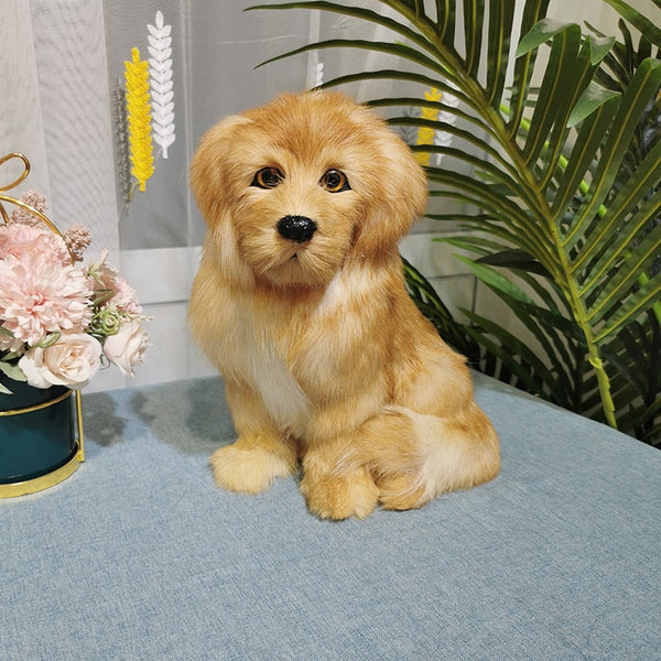 Realistic Lifelike Sitting Labradoodle Stuffed Animal with Real Fur