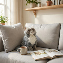 Load image into Gallery viewer, Realistic Maine Coon Cat Plush Toy - Grey and White Coat - Sitting Fluffy Long Fur-2
