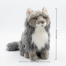 Load image into Gallery viewer, Realistic Maine Coon Cat Plush Toy - Grey and White Coat - Sitting Fluffy Long Fur-3