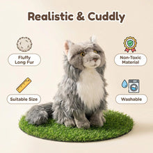 Load image into Gallery viewer, Realistic Maine Coon Cat Plush Toy - Grey and White Coat - Sitting Fluffy Long Fur-4
