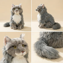 Load image into Gallery viewer, Realistic Maine Coon Cat Plush Toy - Grey and White Coat - Sitting Fluffy Long Fur-6