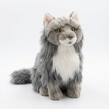 Load image into Gallery viewer, Realistic Maine Coon Cat Plush Toy - Grey and White Coat - Sitting Fluffy Long Fur-Maine Coon-7