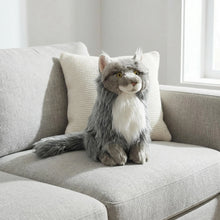 Load image into Gallery viewer, Realistic Maine Coon Cat Plush Toy - Grey and White Coat - Sitting Fluffy Long Fur-1