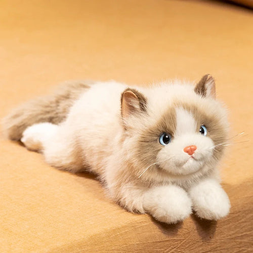 Realistic Ragdoll Cat Stuffed Animal Plush Toy - Chocolate Seal Bicolor Coat - Belly Flop Pose-Cats-Ragdoll,Stuffed Animal-Brown White-1