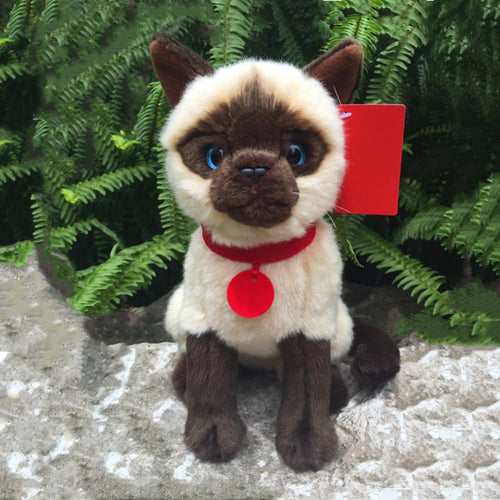 Realistic Sitting Red Collar Siamese Cat Plush Toy-2