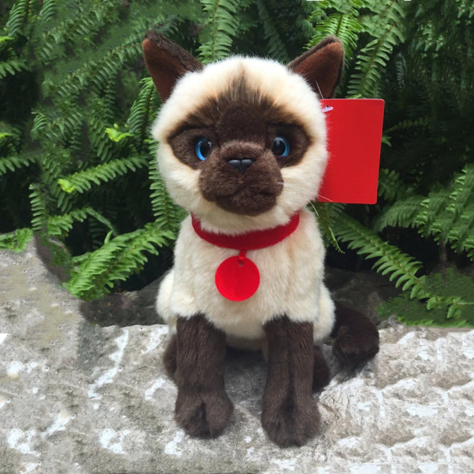 Realistic Sitting Red Collar Siamese Cat Plush Toy-2