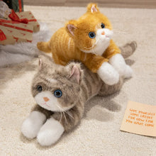 Load image into Gallery viewer, Realistic Tabby Brown and White Cat Plush Toy - Happy Face Blue Eyes Play Pose