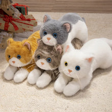 Load image into Gallery viewer, Realistic Tabby Brown and White Cat Plush Toy - Happy Face Blue Eyes Play Pose