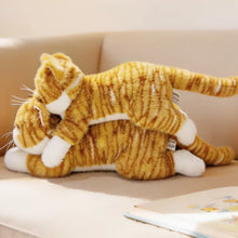 Load image into Gallery viewer, Realistic Tabby Brown and White Cat Plush Toy - Happy Face Blue Eyes Play Pose