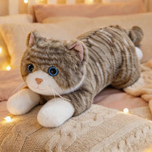 Load image into Gallery viewer, Realistic Tabby Brown and White Cat Plush Toy - Happy Face Blue Eyes Play Pose
