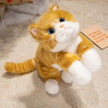 Load image into Gallery viewer, Realistic Tabby Orange and White Cat Plush Toy - Happy Face Blue Eyes Play Pose