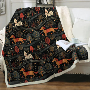Red Dachshund Countryside Holiday Christmas Blanket-Blanket-Blankets, Christmas, Dachshund, Home Decor-11