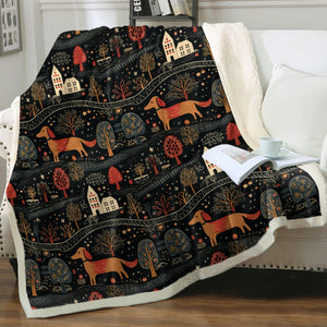 Red Dachshund Countryside Holiday Christmas Blanket-Blanket-Blankets, Christmas, Dachshund, Home Decor-2