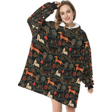 Load image into Gallery viewer, Red Dachshund Countryside Holiday Christmas Blanket Hoodie-Blanket-Apparel, Blanket Hoodie, Blankets, Christmas, Dachshund, Dog Mom Gifts-ONE SIZE-1