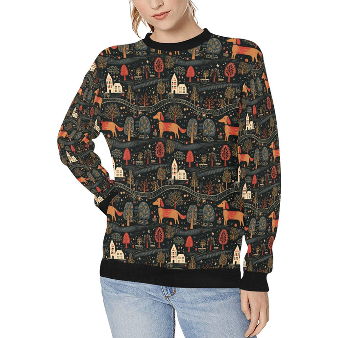 Red Dachshund Countryside Holiday Christmas Sweatshirt for Women-Apparel-Apparel, Christmas, Dachshund, Dog Mom Gifts, Sweatshirt-S-1