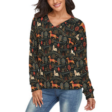 Load image into Gallery viewer, Red Dachshund Countryside Holiday Women&#39;s V-Neck Christmas Sweater-Apparel-Apparel,Christmas,Dachshund,Dog Mom Gifts,Sweater,Sweatshirt-1