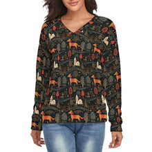 Load image into Gallery viewer, Red Dachshund Countryside Holiday Women&#39;s V-Neck Christmas Sweater-Apparel-Apparel,Christmas,Dachshund,Dog Mom Gifts,Sweater,Sweatshirt-S-2