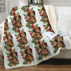 Red Dachshund Holiday Charm Christmas Blanket-Blanket-Blankets, Christmas, Dachshund, Home Decor-10