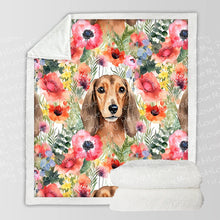 Load image into Gallery viewer, Red Dachshunds in Floral Harmony Soft Warm Fleece Blanket-Blanket-Blankets, Dachshund, Home Decor-10