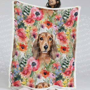 Red Dachshunds in Floral Harmony Soft Warm Fleece Blanket-Blanket-Blankets, Dachshund, Home Decor-11