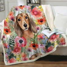 Load image into Gallery viewer, Red Dachshunds in Floral Harmony Soft Warm Fleece Blanket-Blanket-Blankets, Dachshund, Home Decor-12