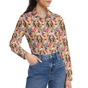 Red Dachshunds in Floral Harmony Women's Shirt-Apparel-Apparel, Dachshund, Shirt-4