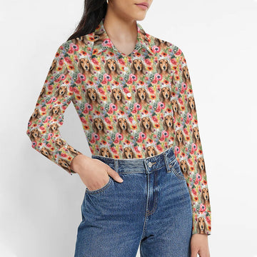 Red Dachshunds in Floral Harmony Women's Shirt-Apparel-Apparel, Dachshund, Shirt-2