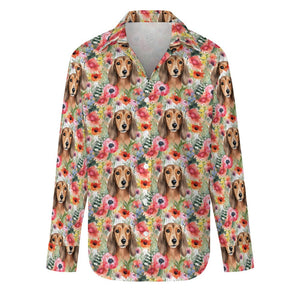 Red Dachshunds in Floral Harmony Women's Shirt-Apparel-Apparel, Dachshund, Shirt-S-White1-1