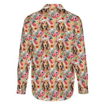 Red Dachshunds in Floral Harmony Women's Shirt-Apparel-Apparel, Dachshund, Shirt-2