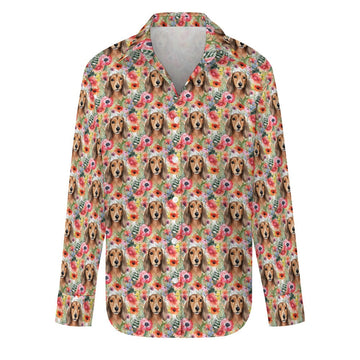 Red Dachshunds in Floral Harmony Women's Shirt-Apparel-Apparel, Dachshund, Shirt-S-White2-6